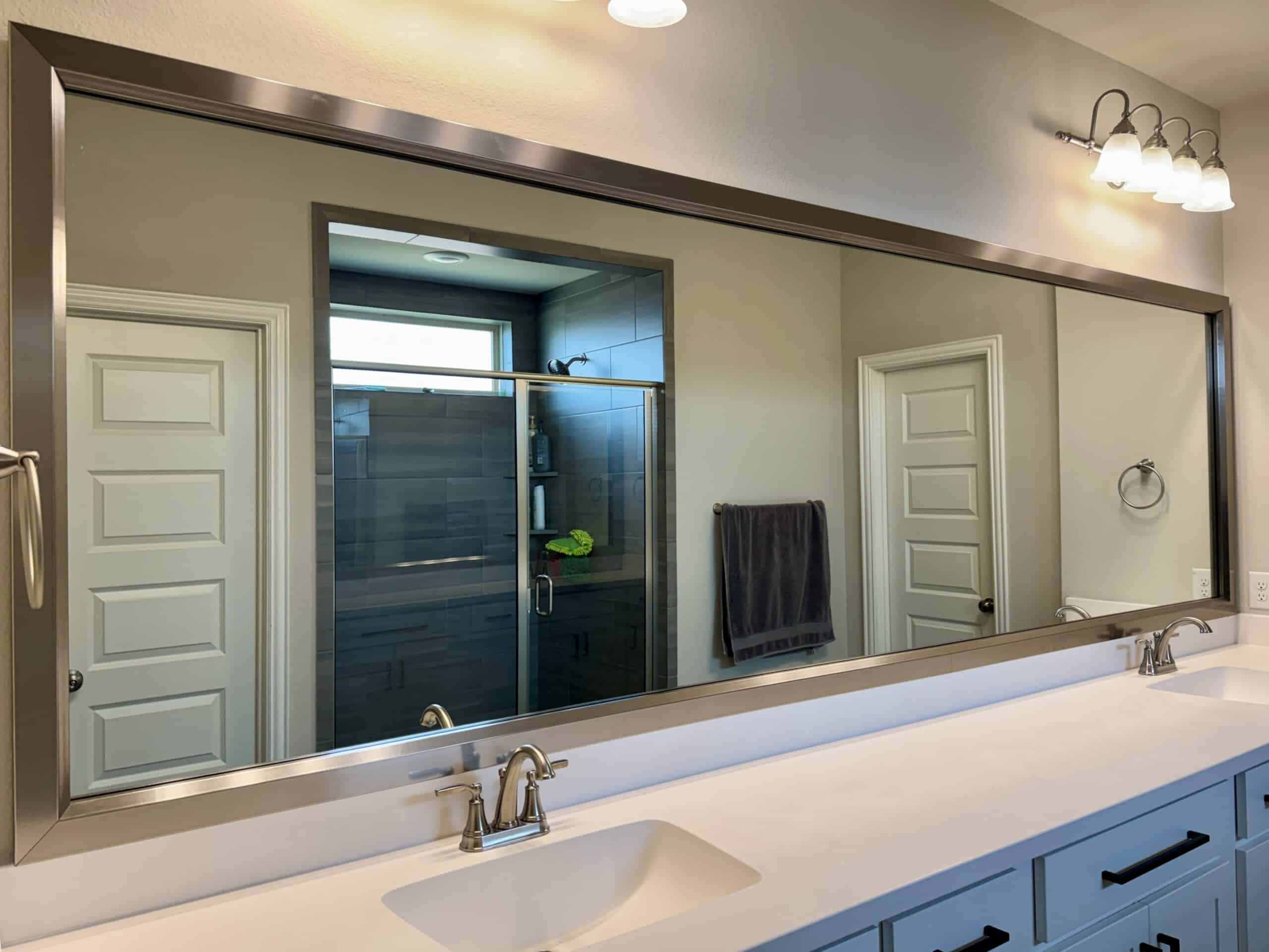 moderna brushed silver bevel mirror frame
